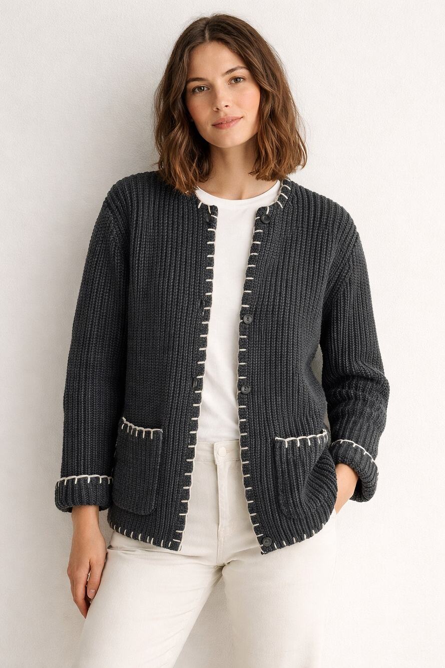 Alex Mill Marylebone Sweater Jacket – Charcoal w/ Contrast Stitching | XS